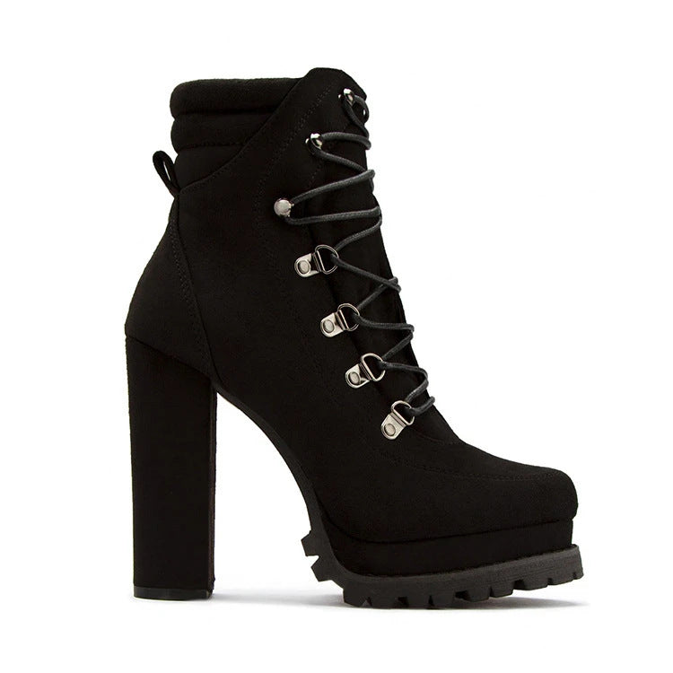 Lace-Up Platform Heeled Boots