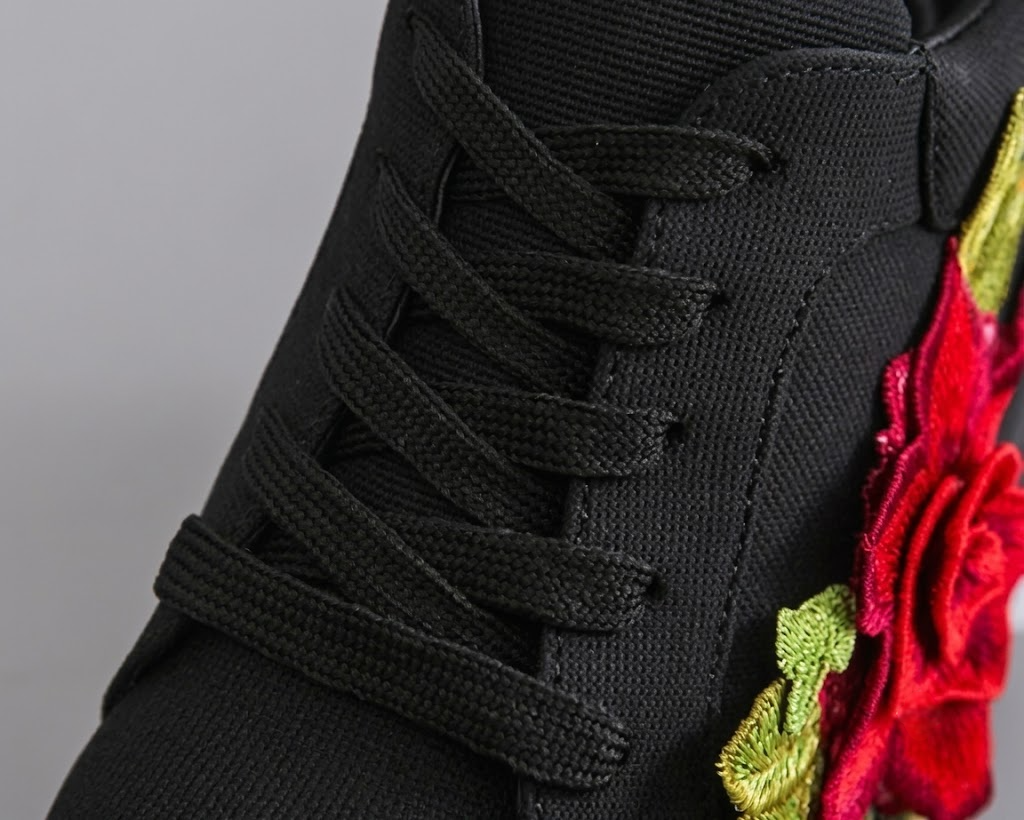 Embroidered Rose Platform Wedge Sneakers