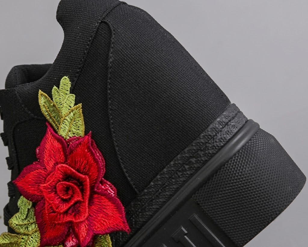 Embroidered Rose Platform Wedge Sneakers