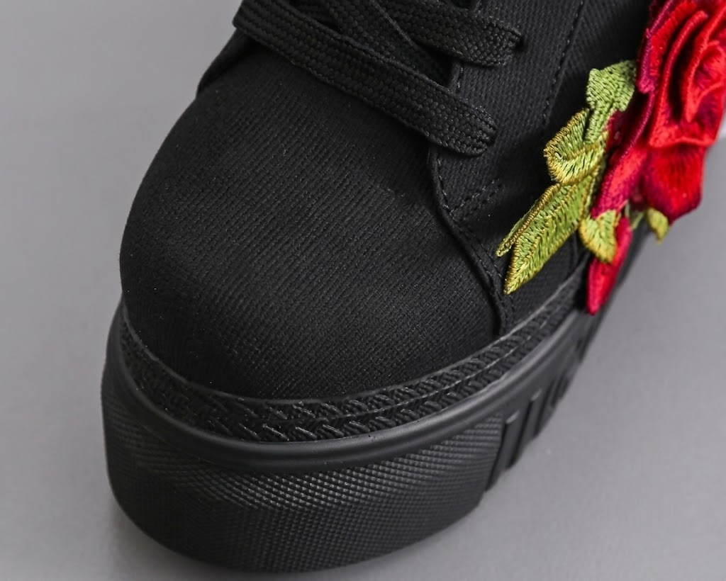 Embroidered Rose Platform Wedge Sneakers