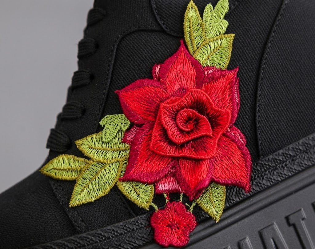 Embroidered Rose Platform Wedge Sneakers