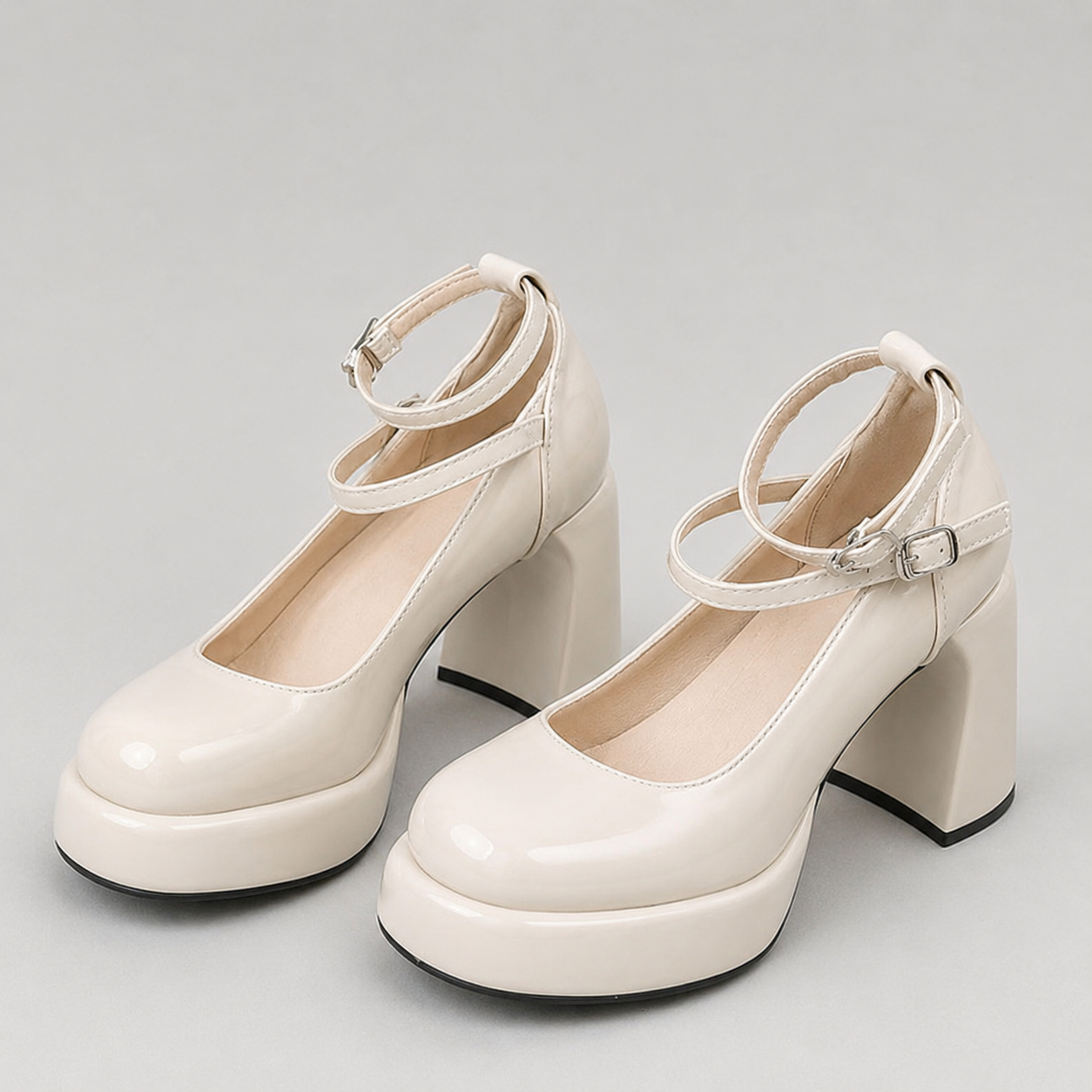 Mary Jane Platform Block Heel Pumps