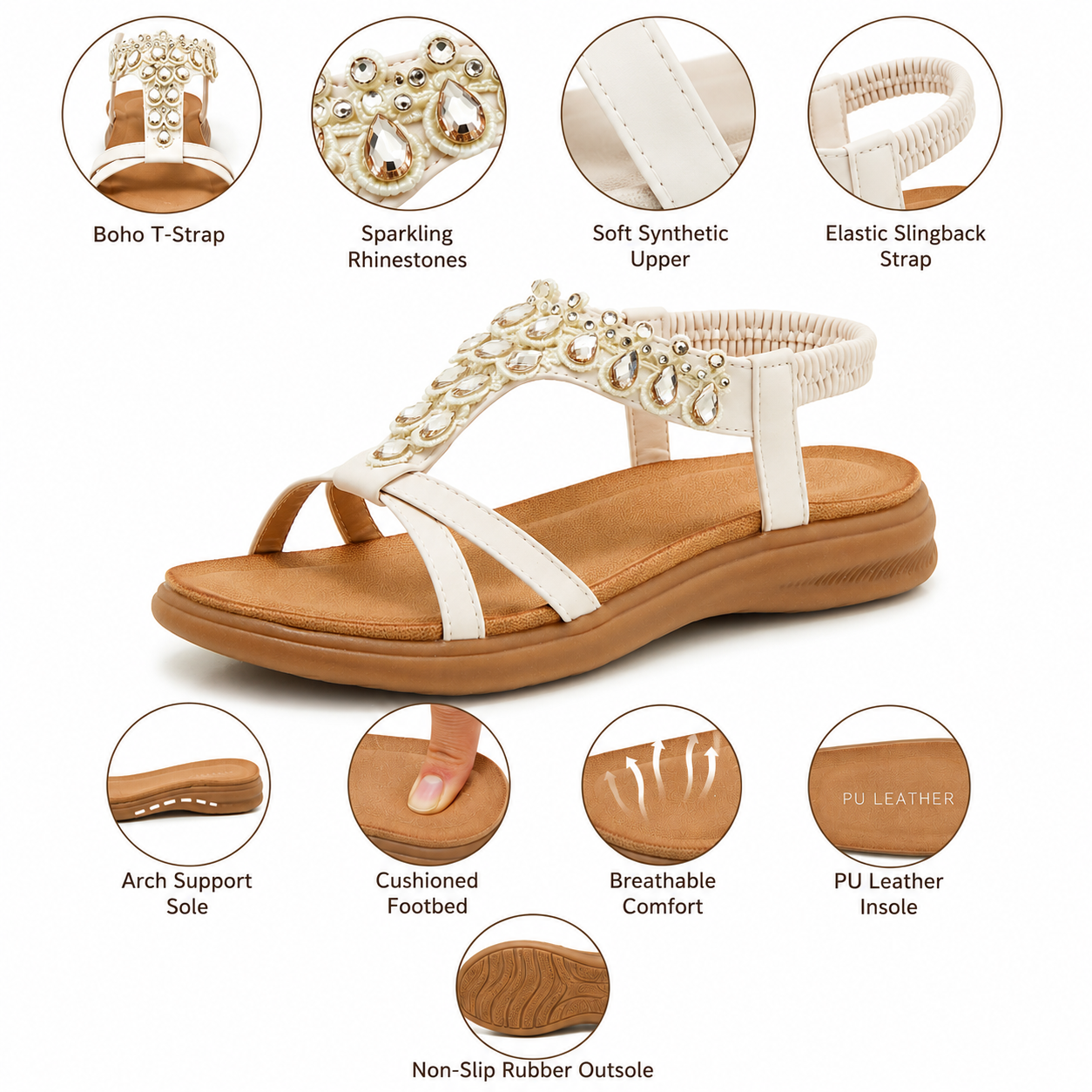 Boho Rhinestone Flat Sandals
