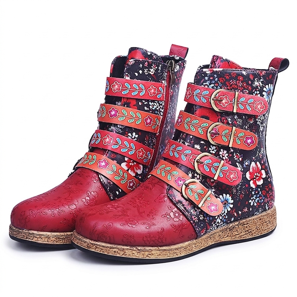 Socofy Boho Heeled Ankle Boots