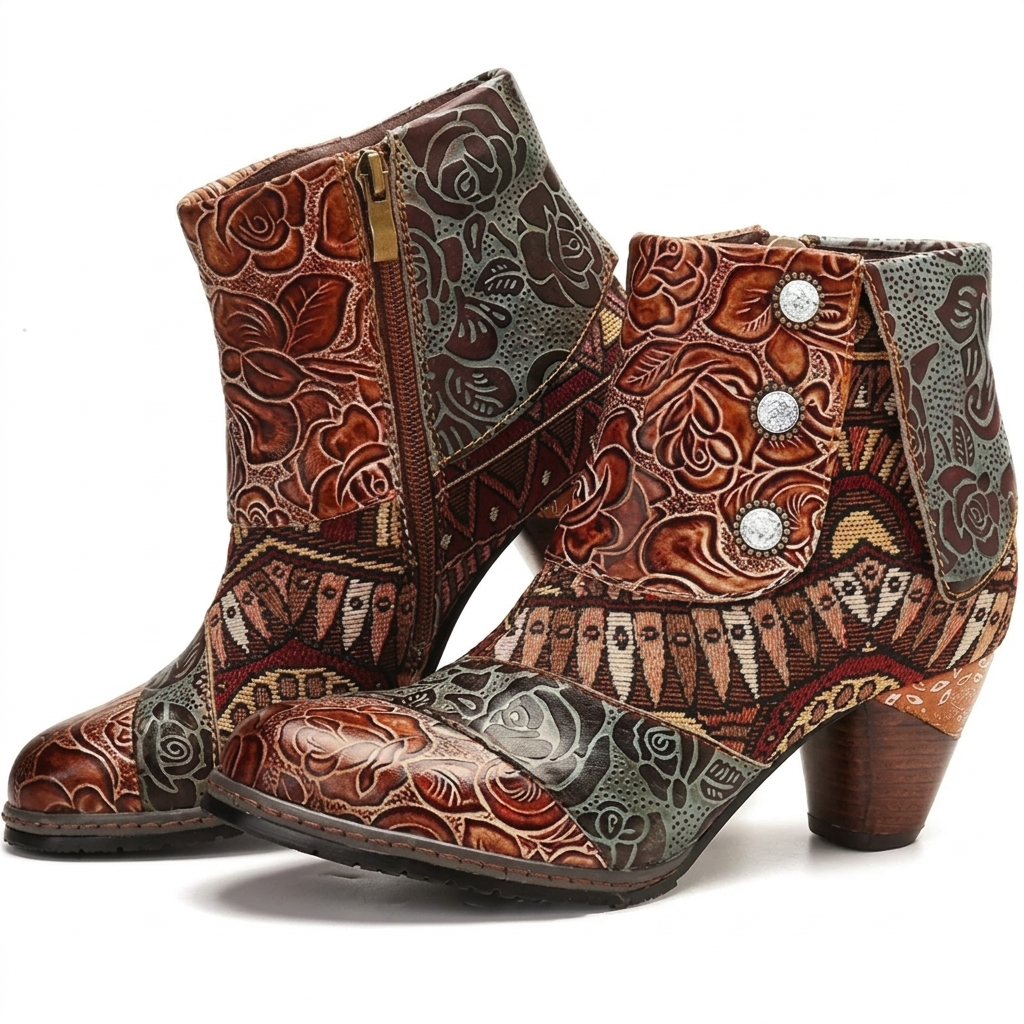 Socofy Boho Heeled Ankle Boots