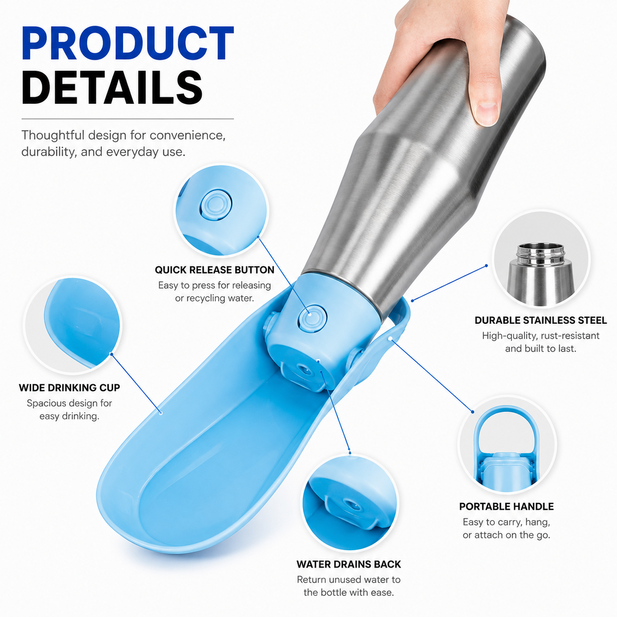 Portable Stainless Steel Dog Water Bottle – 750ml