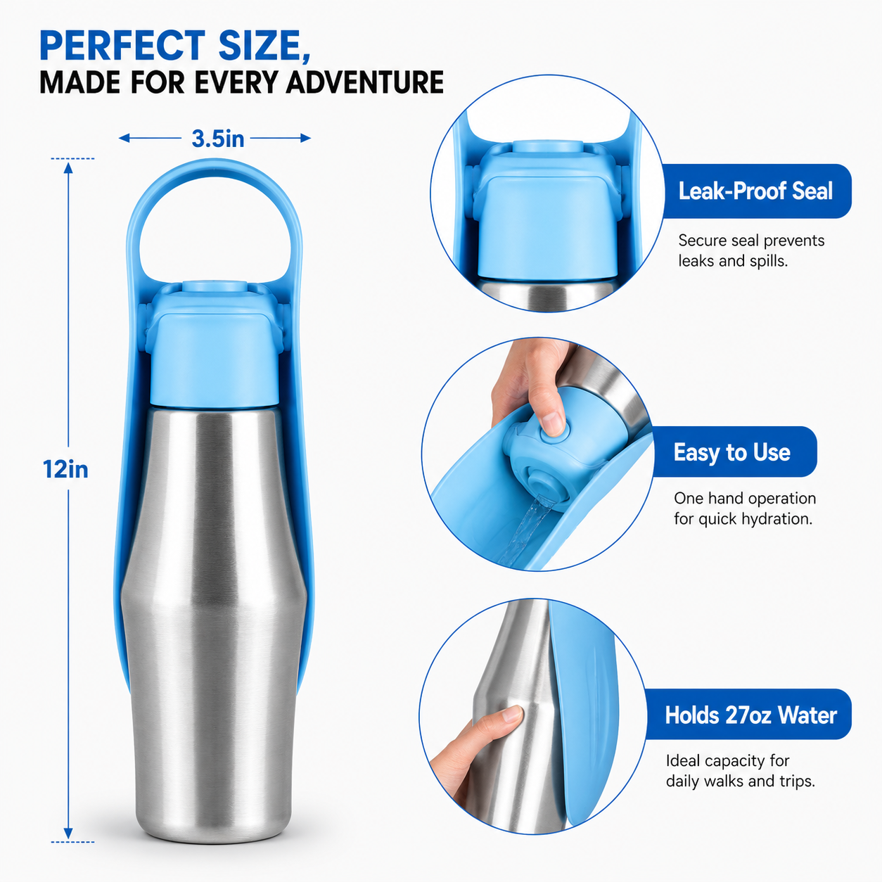 Portable Stainless Steel Dog Water Bottle – 750ml