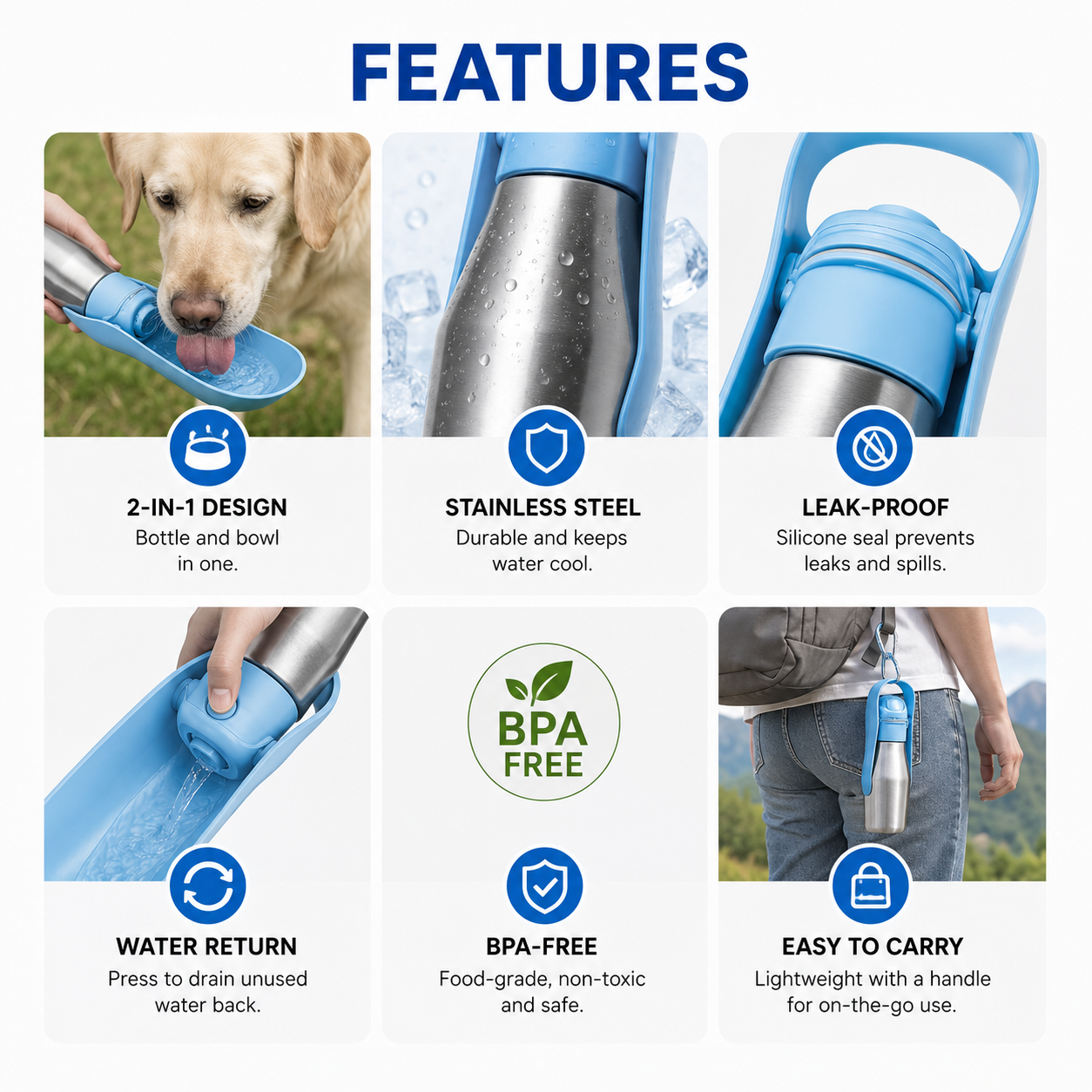 Portable Stainless Steel Dog Water Bottle – 750ml