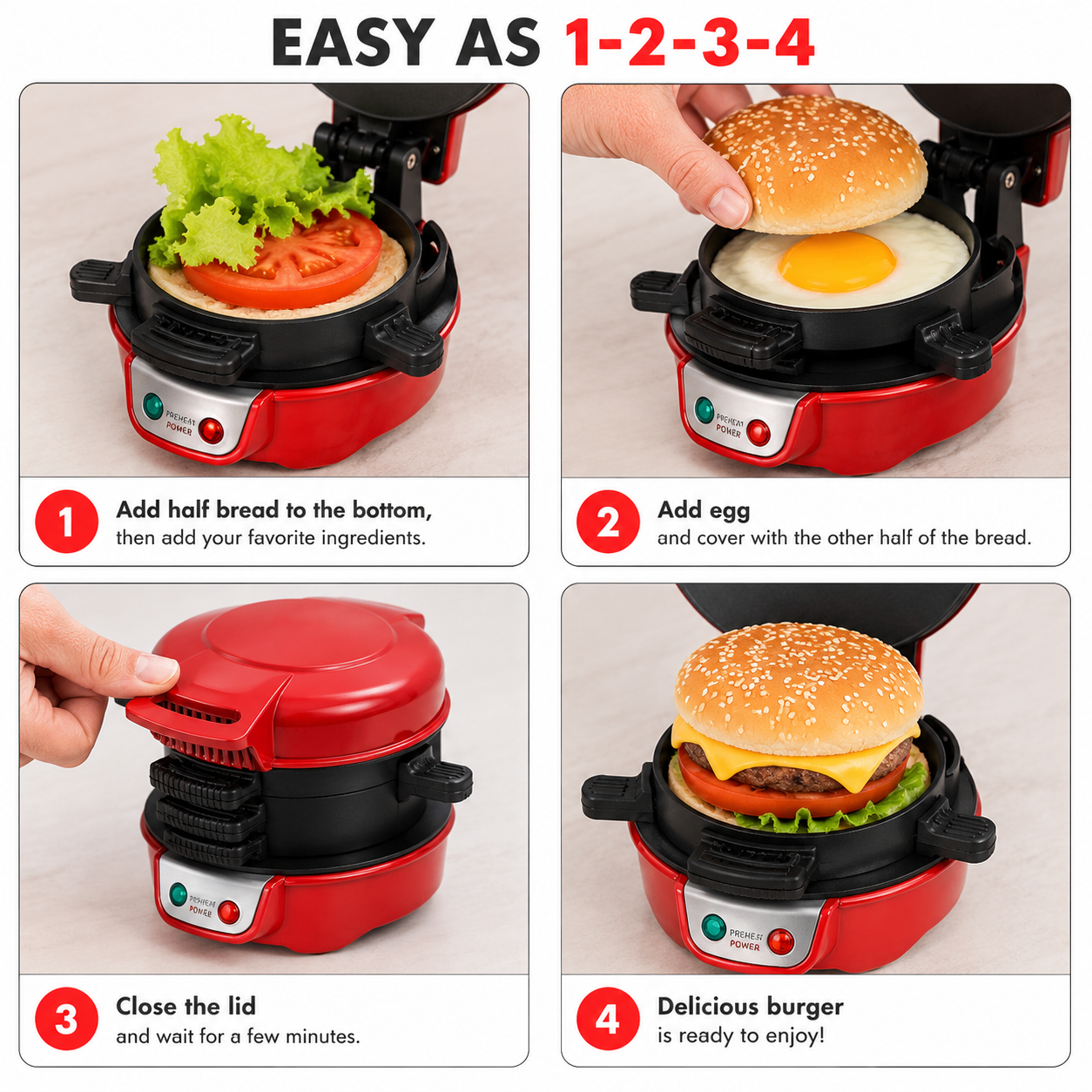 RAF 3-in-1 Stainless Steel Burger & Breakfast Sandwich Maker