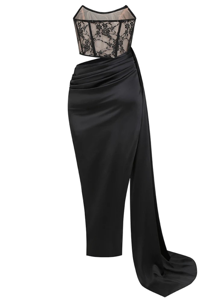 Lace Corset Draped Floor-Length Gown