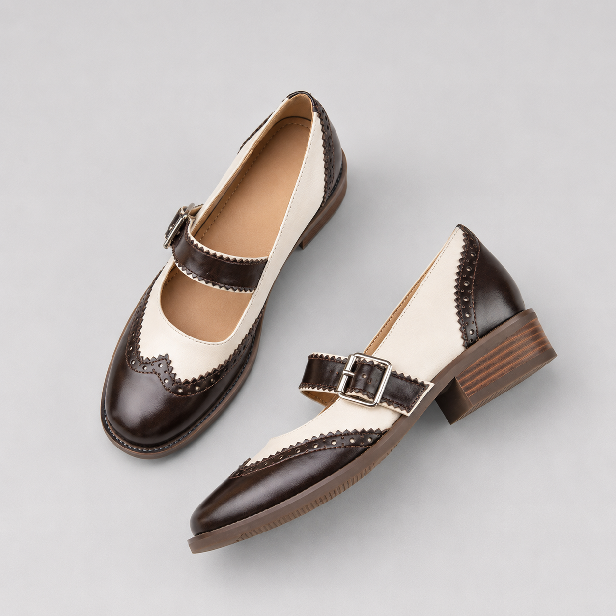Genuine Leather Mary Jane Brogue Oxfords