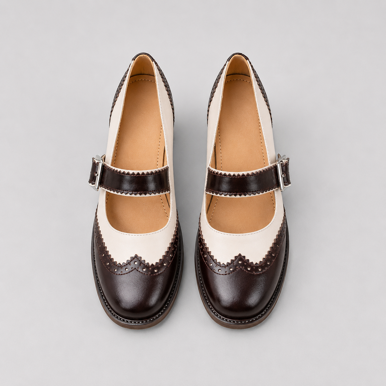 Genuine Leather Mary Jane Brogue Oxfords
