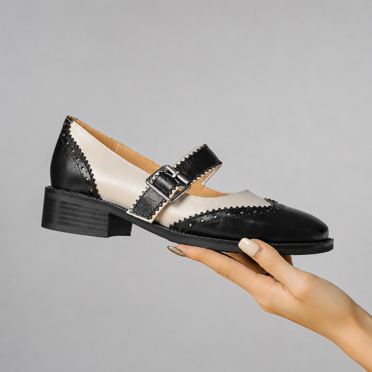 Genuine Leather Mary Jane Brogue Oxfords