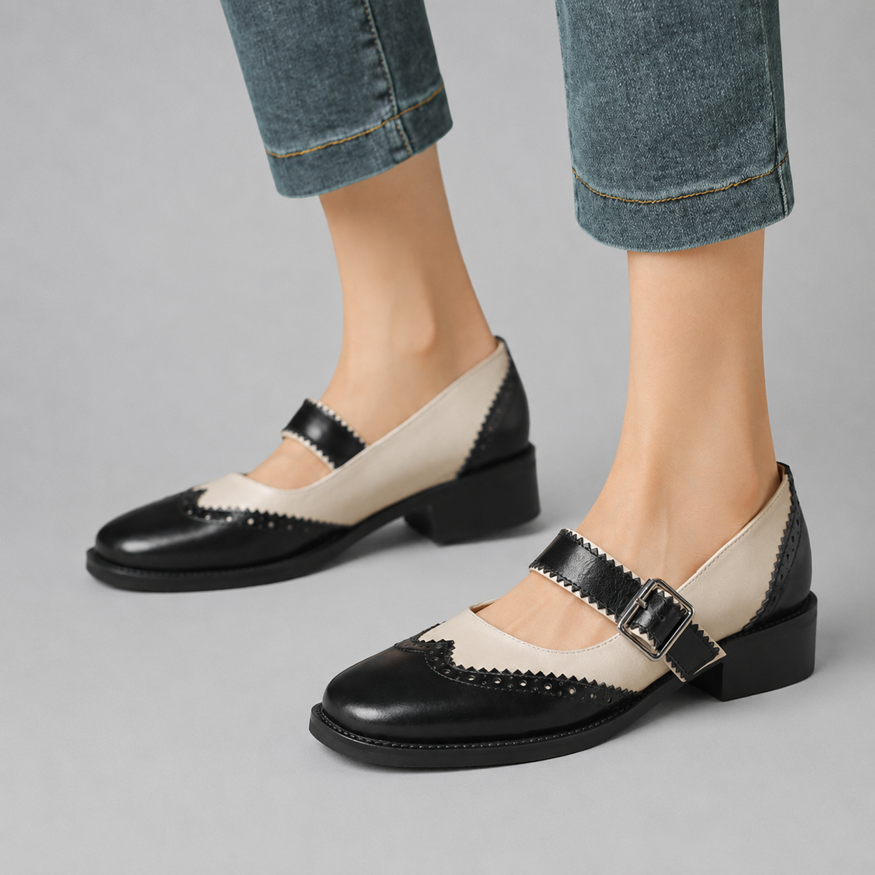 Genuine Leather Mary Jane Brogue Oxfords