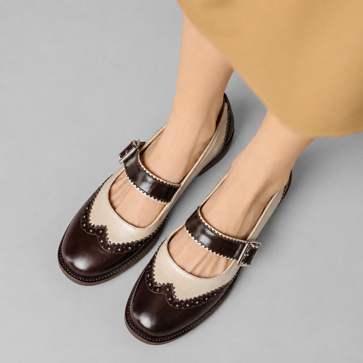 Genuine Leather Mary Jane Brogue Oxfords