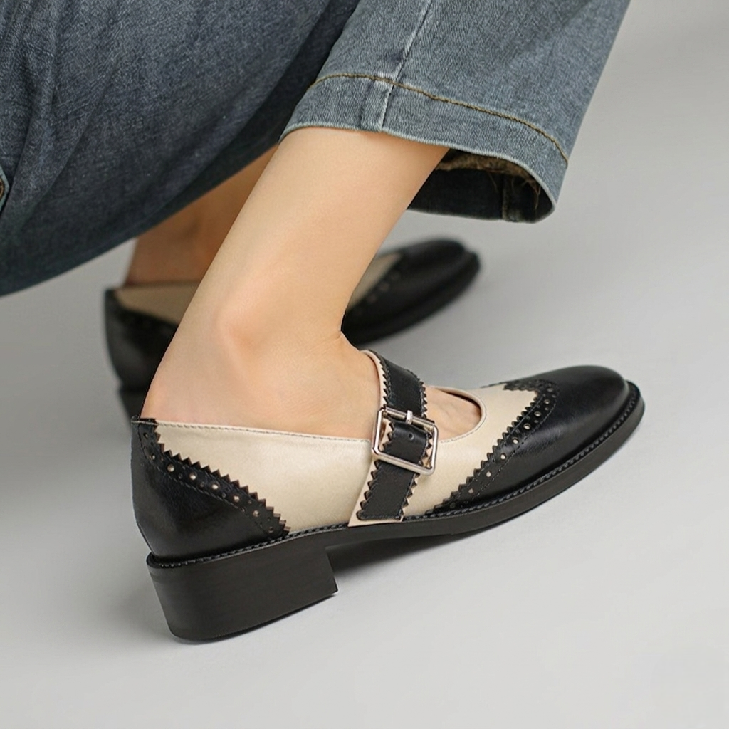 Genuine Leather Mary Jane Brogue Oxfords
