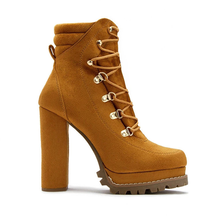 Lace-Up Platform Heeled Boots