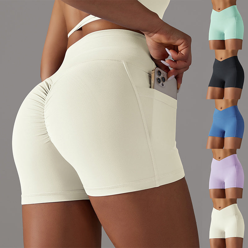 High Waisted Scrunch-Butt Yoga/Workout Shorts with Side Pocket