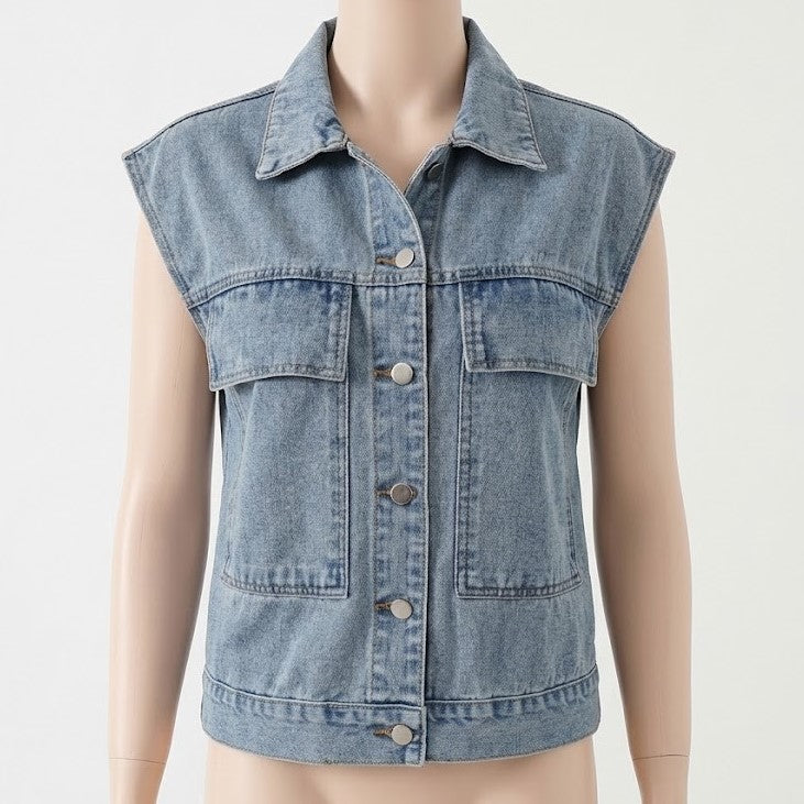 Women's Hooded Faux Denim Vest