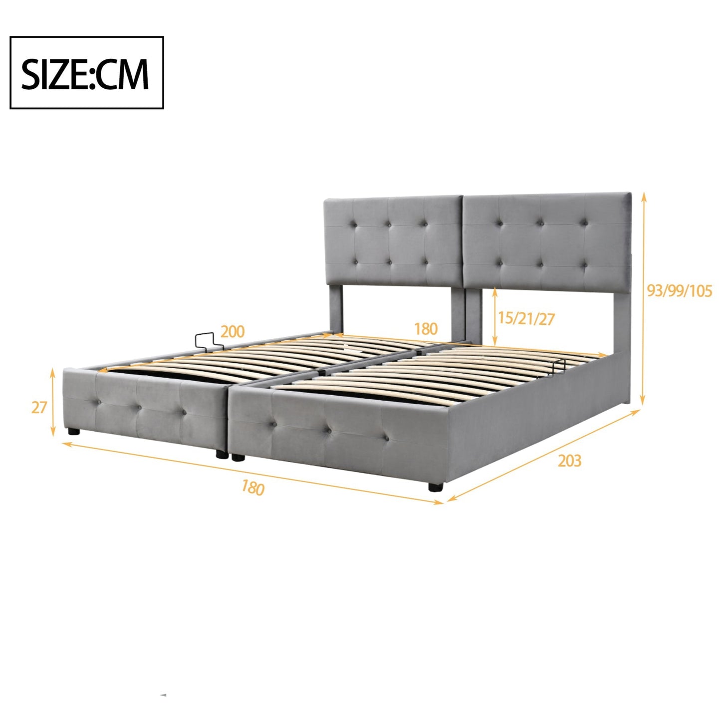 180x200 cm Upholstered Super King Bed with Hydraulic Lift-Up Storage