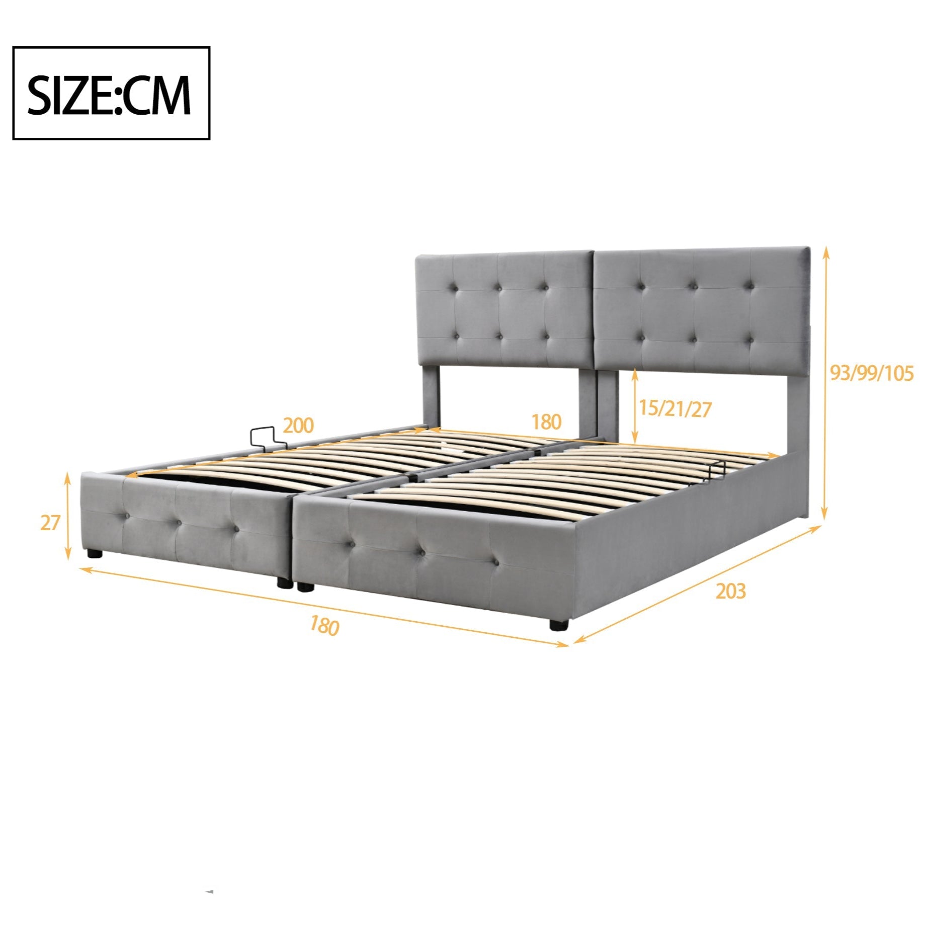 180x200 cm Upholstered Super King Bed with Hydraulic Lift-Up Storage