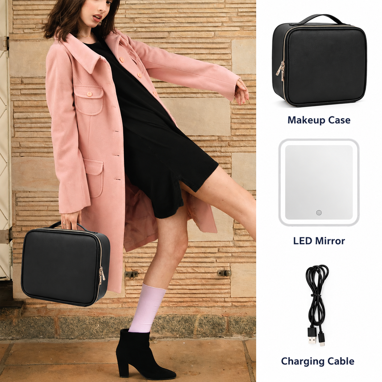 Waterproof Makeup Case with Detachable LED Mirror