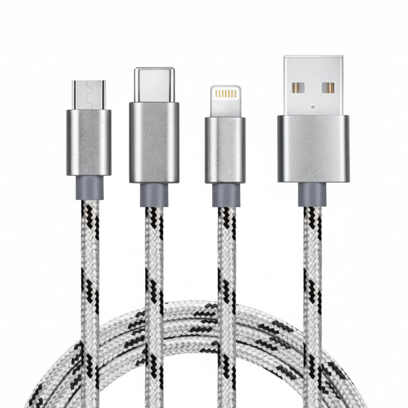 3-in-1 Multi-Charging Cable for Type-C, Micro-USB, and Lightning