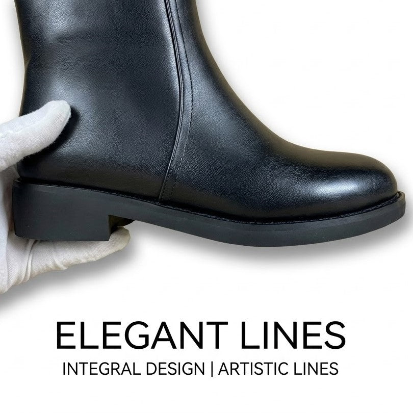 Riding Style Knee-High Boots with Side Zipper