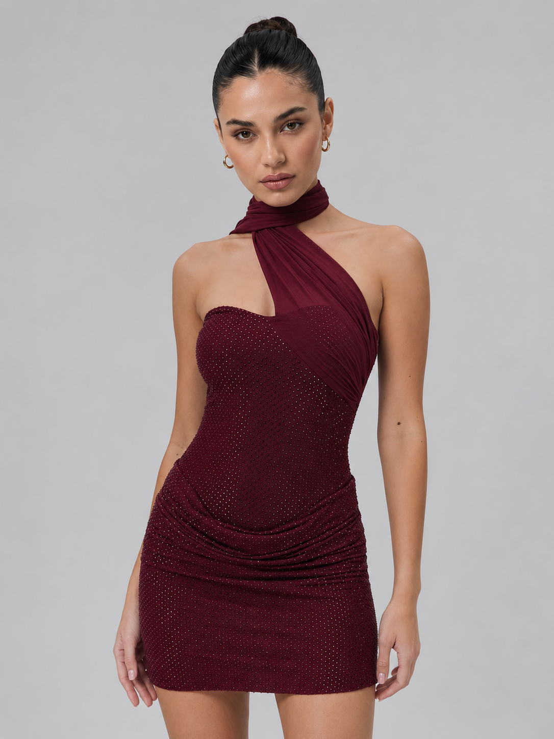 Midnight Diamante Scarf Mini Dress