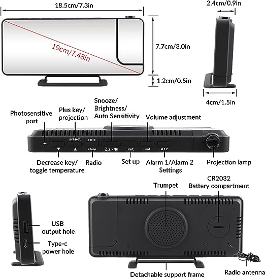 LED Display Radio Projection Alarm Clock