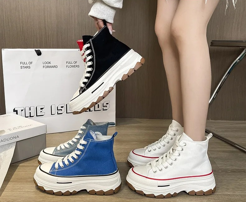 Platform High-Top Canvas Sneakers for Women