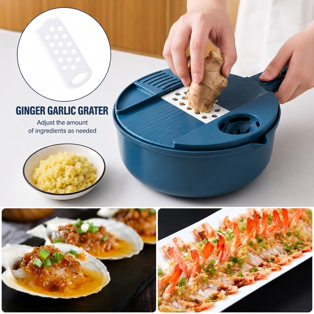 12-in-1 Multifunction Circular Slicer Set with Container Base/Strainer