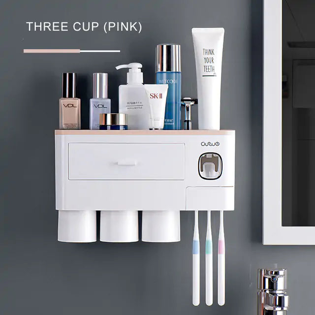Automatic Toothpaste Dispenser, Toothbrush Holder, Multifunctional Bathroom Organizer