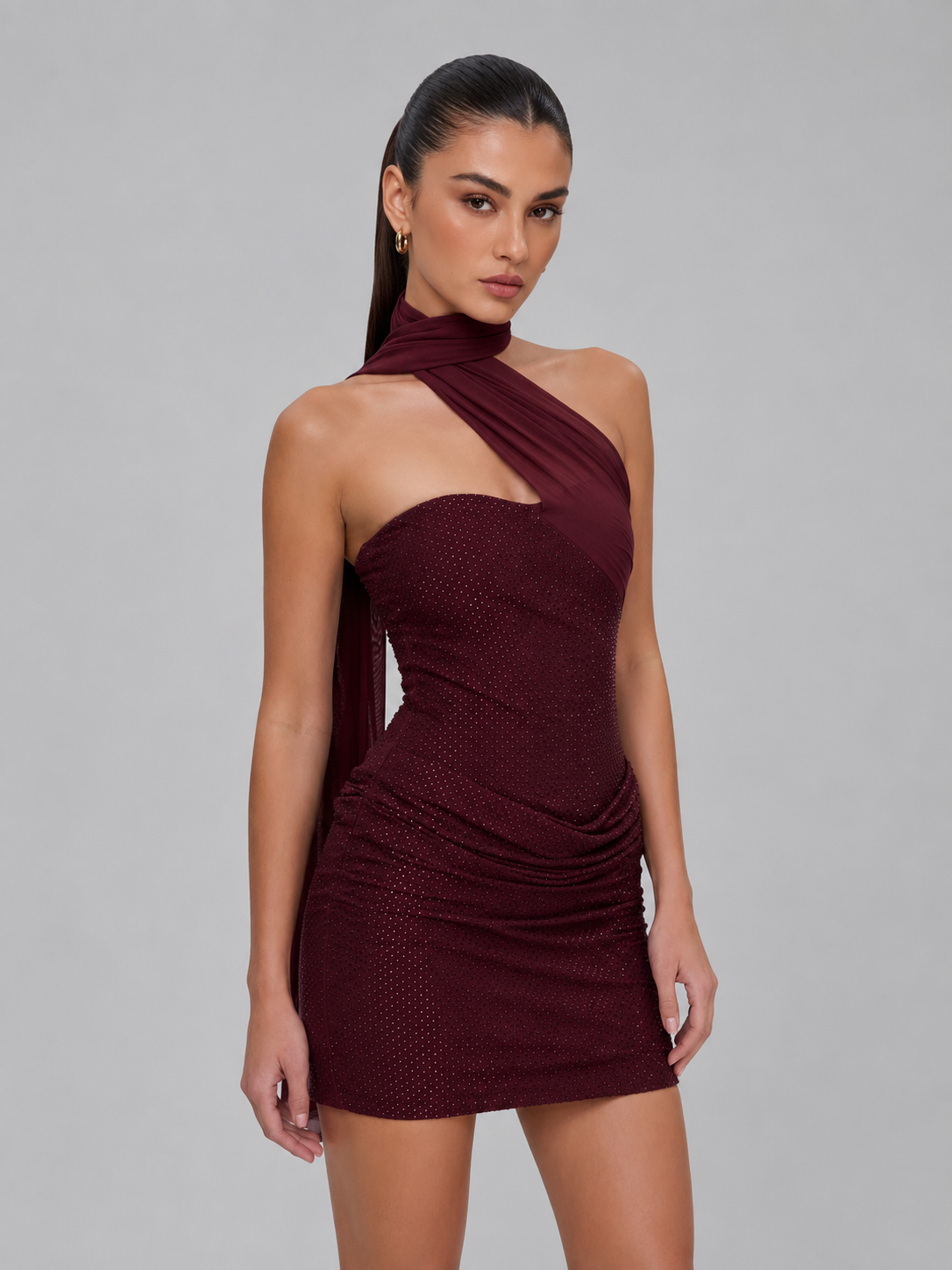 Midnight Diamante Scarf Mini Dress