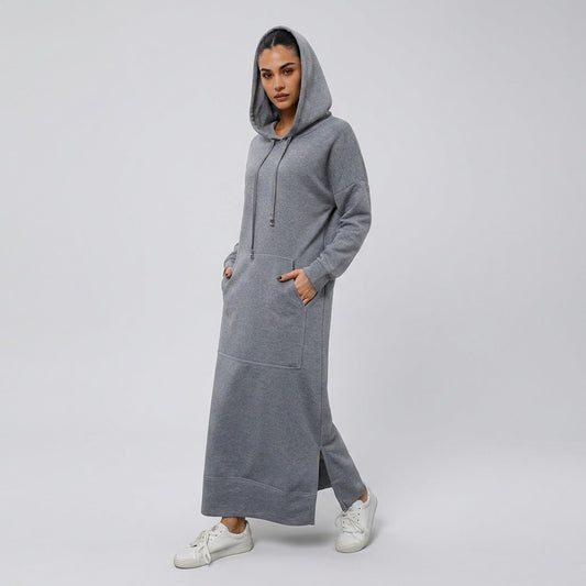 Side-Slit Maxi Hoodie Dress