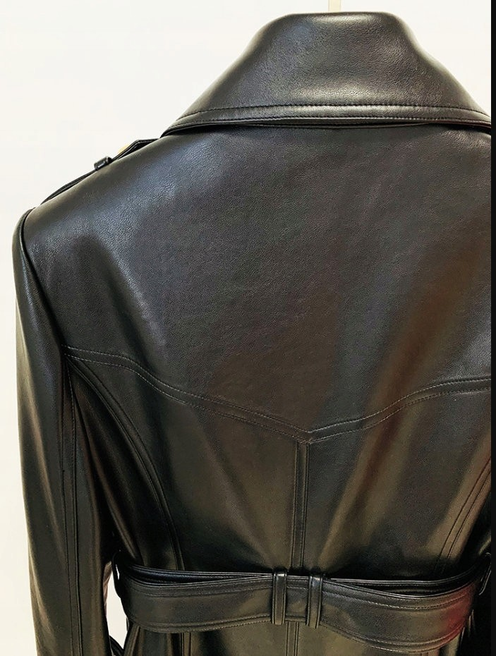 Belted Faux Leather Trench Coat