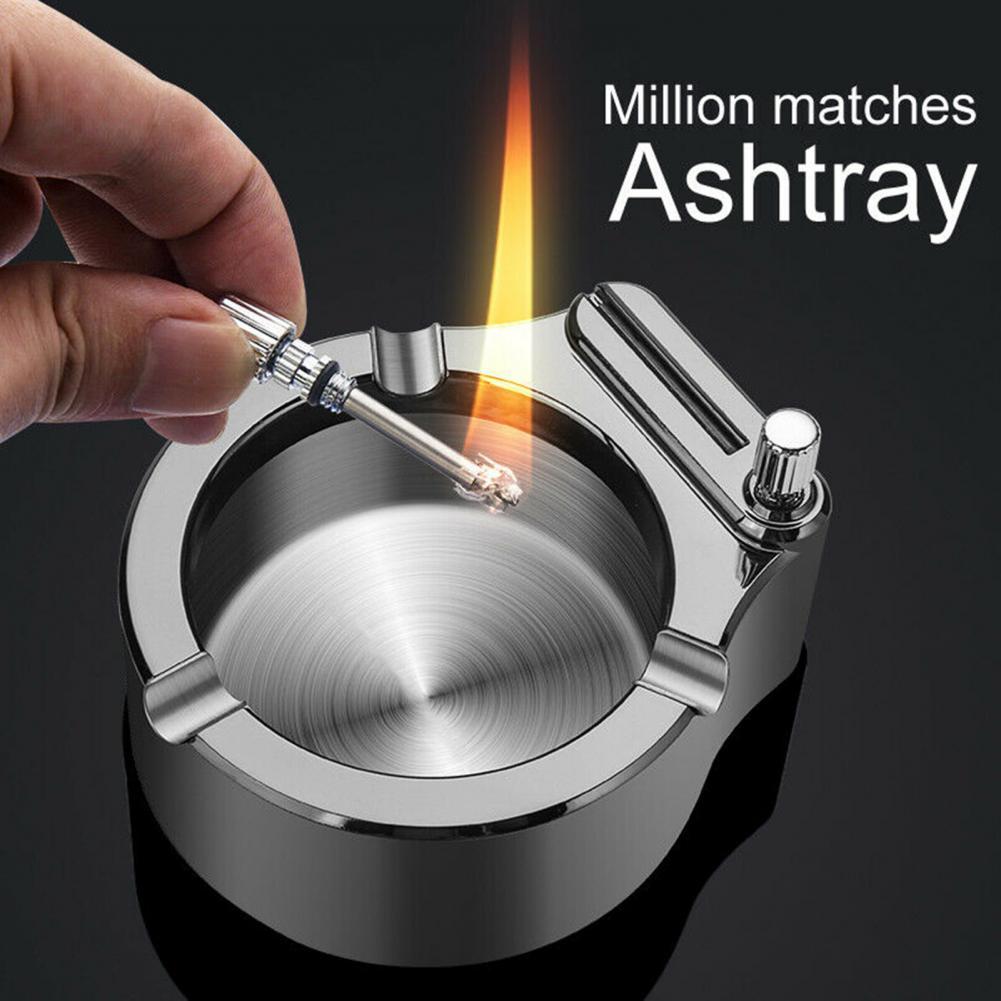 Metal Cigarette Ashtray With Permanent Match Lighter