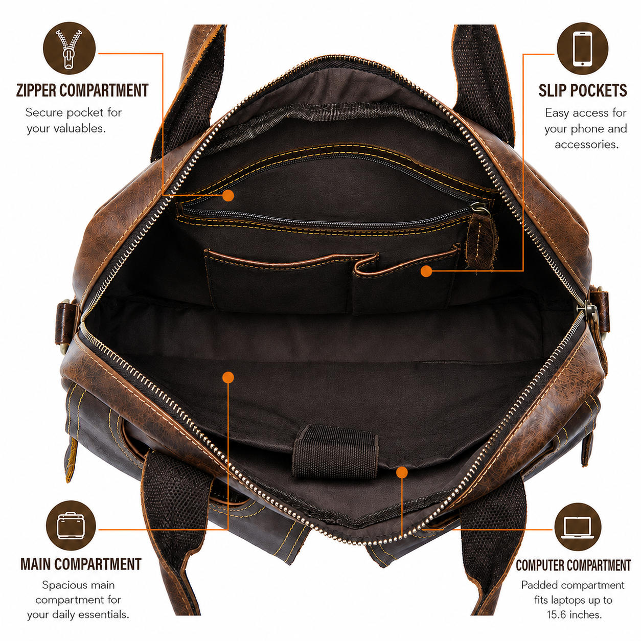 Men's Vintage-Style Briefcase/Messenger Bag – Genuine Leather