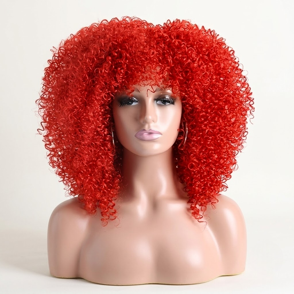 Natural-Looking Curly Synthetic Wig with Full Bangs – 16-Inch/40CM
