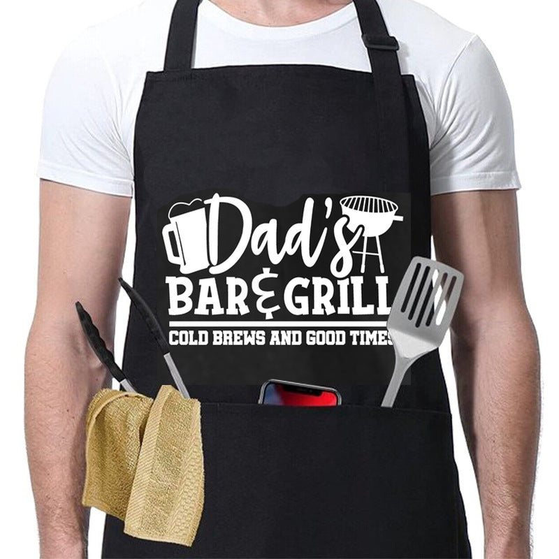 Kitchen BBQ Letter Print Apron with 3 Pockets and Adjustable Neck Strap, Water Resistant