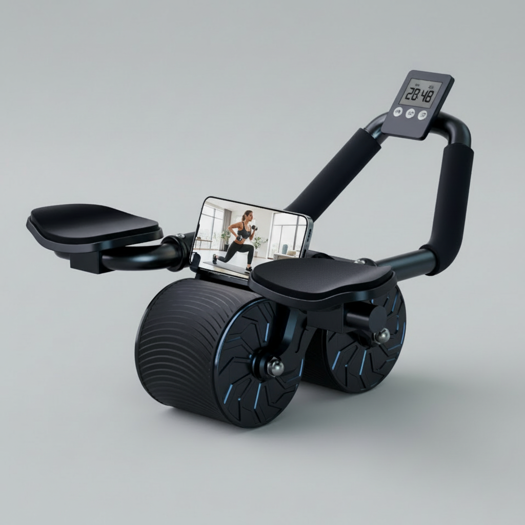 Automatic Rebound Ab Roller Wheel with Elbow Support and Built-in Timer