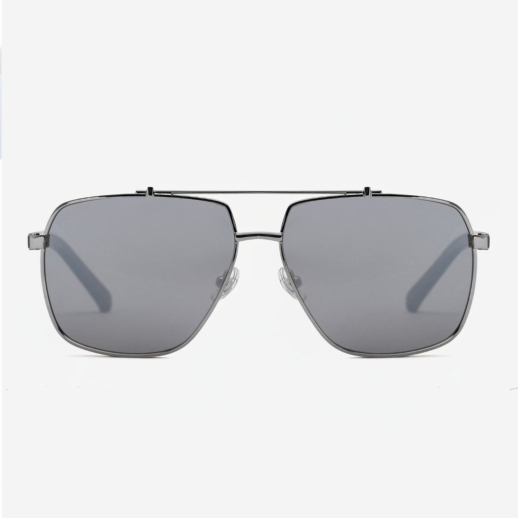 Double-Bridge Square Metal Polarized Sunglasses