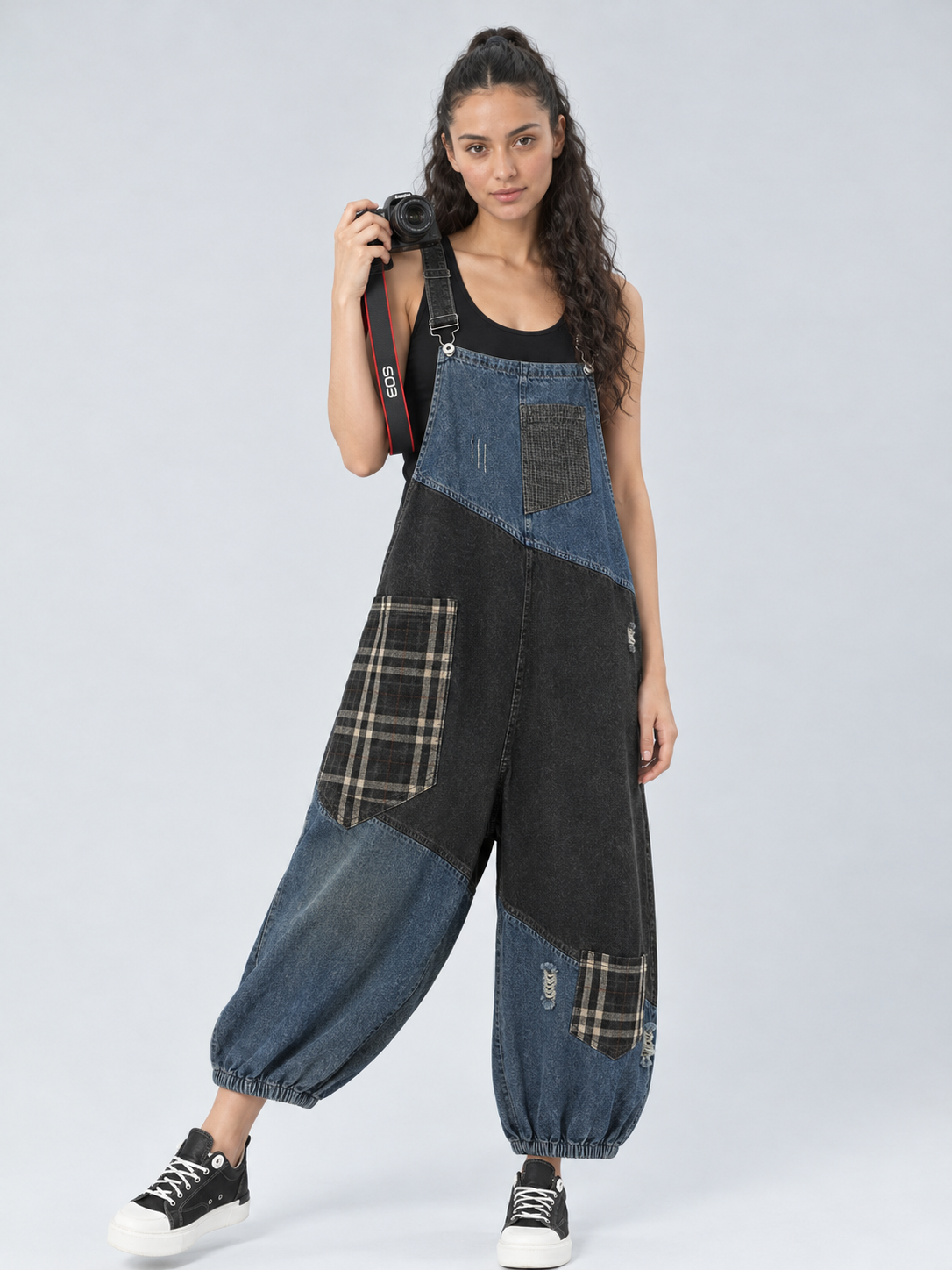 Patchwork Denim Overalls