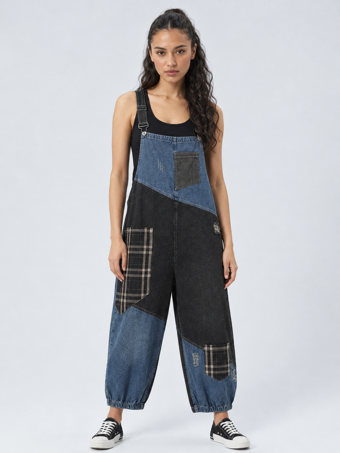 Patchwork Denim Overalls