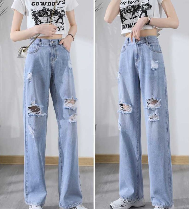 Loose Fit Ripped High-Waisted Jeans for Women