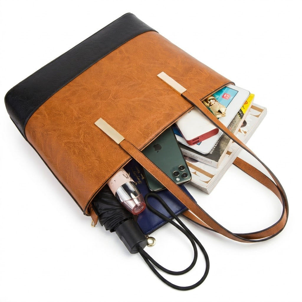 4-Piece Color-Block Faux Leather Handbag Set