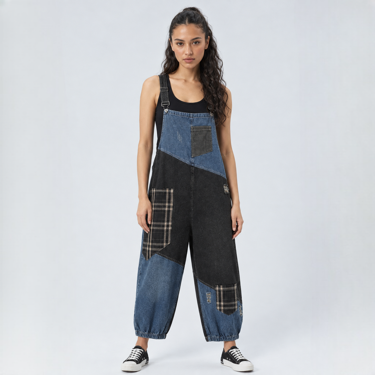 Patchwork Denim Overalls
