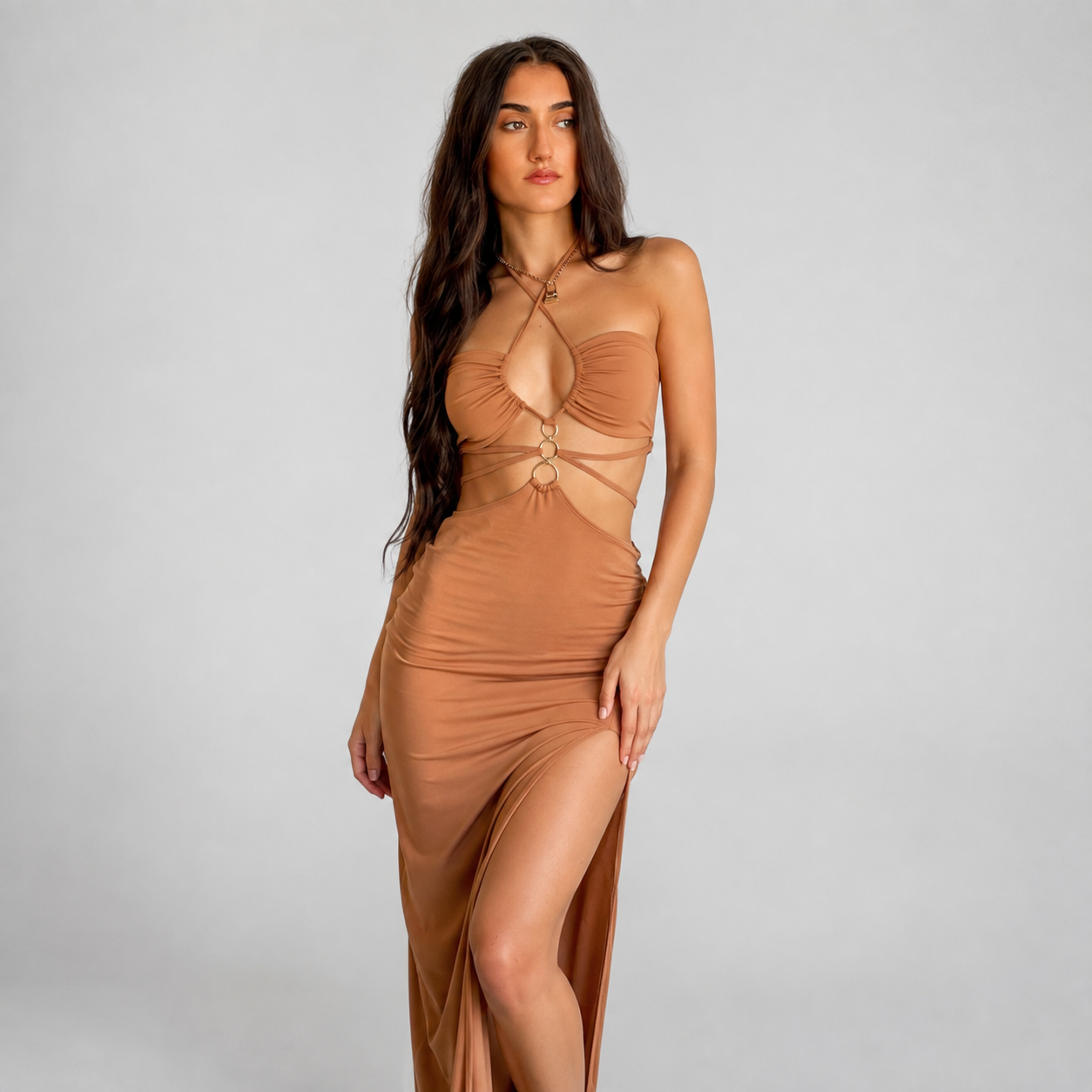 Thigh-High Slit Cut-Out Dress