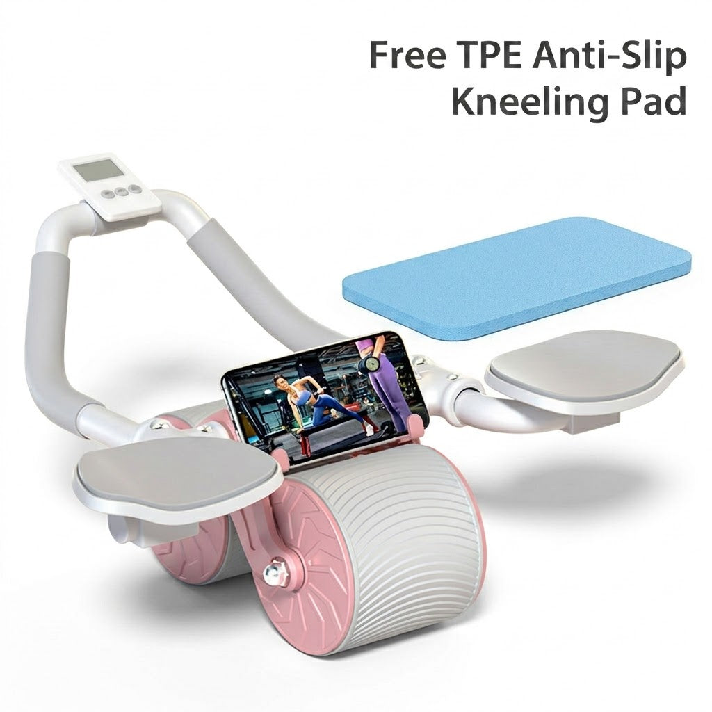 Automatic Rebound Ab Roller Wheel with Elbow Support and Built-in Timer