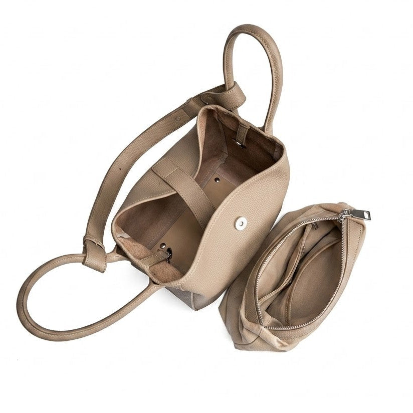 Elena Convertible Bucket Bag – Genuine Cowhide Leather